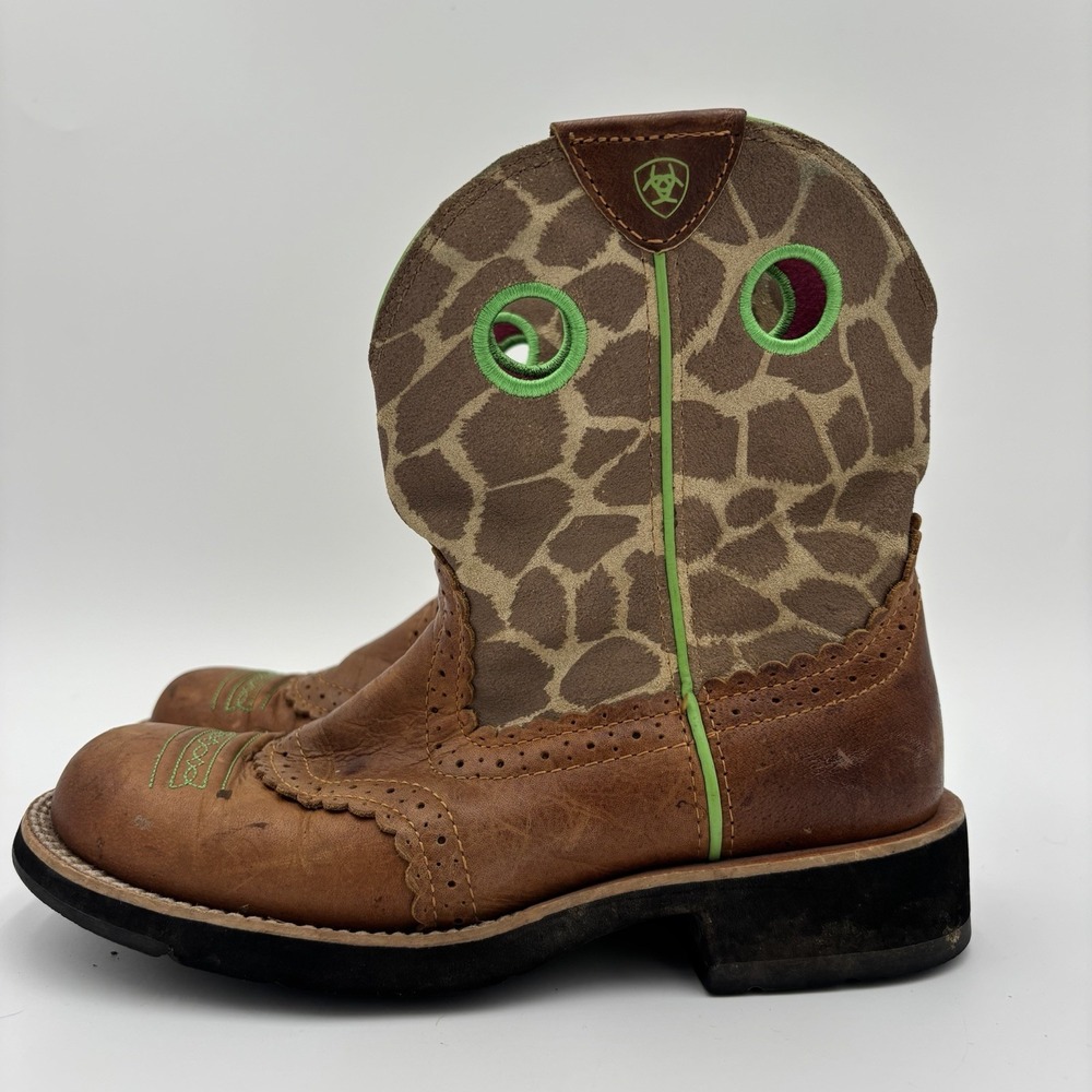 Ariat Fatbaby Western Brown Green Leather Ranch Cowboy Boots Girls Size 7B